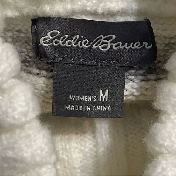 EDDIE BAUER Striped Top Sweater Mock turtleneck, Medium. Striped creamy white - Picture 9 of 9